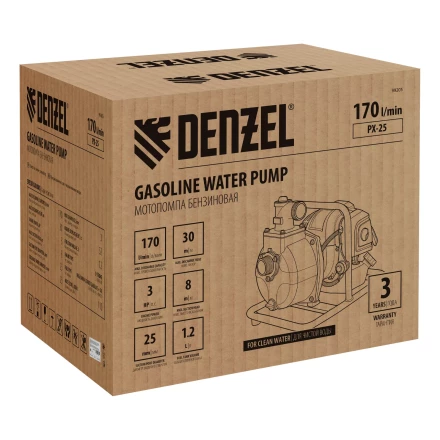 Мотопомпа бензиновая для чистой воды Denzel PX-25, 52 см3, 1", 170 л/мин, глуб 8 м, напор 30 м 99205 купить в Надыме
