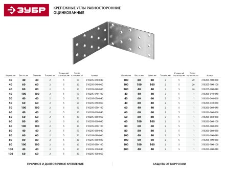 Крепежный угол ЗУБР &quot;МАСТЕР&quot; равносторонний, 60х40х40мм, 1шт 310206-060-040 купить в Надыме