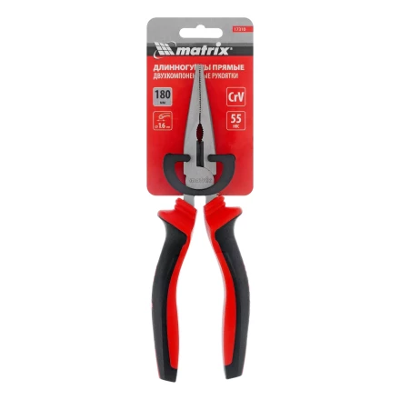 Длинногубцы прямые Matrix, 180 мм, хром-ванадий, двухкомпонентные рукоятки, 17310 купить в Надыме