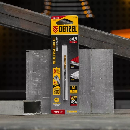 Сверло спиральное по металлу Denzel 4,5 x 80мм, Р6М5, Golden Tip, многогранная заточка 718274 купить в Надыме