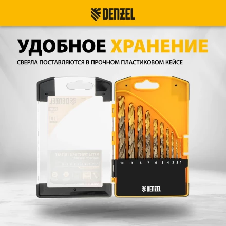 Набор сверл по металлу Denzel 723006, 1,5-6,5мм, Р6М5К8-TiN, Golden Tip, 13 шт купить в Надыме