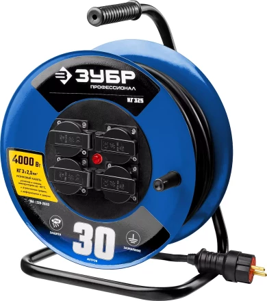 Удлинитель на катушке "КГ 325", 30 м, 4000 Вт, 4 гнезда, IP44, КГ 3х2,5 кв мм, ЗУБР 55079-30 купить в Надыме