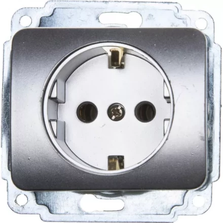 Розетка СВЕТОЗАР "ГАММА" с заземлением, одинарная, без вставки и рамки, цвет светло-серый металлик,16А/~250В SV-54105-SM купить в Надыме