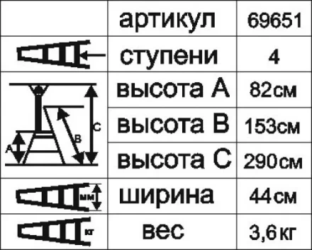 Стремянка алюминиевая Энкор 4 ступени 69651 купить в Надыме