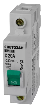 Выключатель СВЕТОЗАР автоматический, 1-полюсный, "С" (тип расцепления), 20 A, 230 / 400 В 49060-20-C купить в Надыме