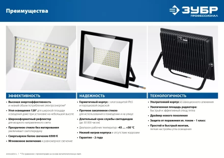 ЗУБР ПСК-50, 50 Вт, 6500 К, IP 65, светодиодный прожектор, Профессионал (57141-50) купить в Надыме
