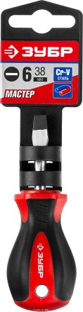 Отвертка ЗУБР &quot;МАСТЕР&quot;, &quot;STUBBY&quot; ( бочка ), Cr-v, эргономичная двухкомпонентная рукоятка, SL6,0x38мм 25061-38-6.0_z02 купить в Надыме