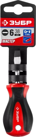 Отвертка ЗУБР "МАСТЕР", "STUBBY" ( бочка ), Cr-v, эргономичная двухкомпонентная рукоятка, SL6,0x38мм 25061-38-6.0_z02 купить в Надыме