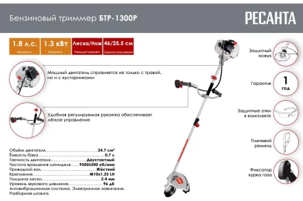 Триммер бензиновый Ресанта БТР-1300Р 70/2/34 купить в Надыме