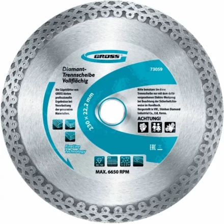 Диск алмазный 180 х 22,2 мм сплошной мокрое резание GROSS 730417 купить в Надыме