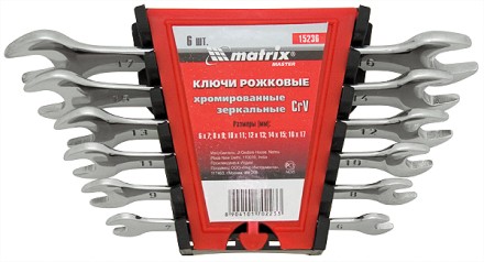 Набор ключей  рожковых 6шт. (6-17мм) CrV Elliptical зерк. хромирование MATRIX Master 15236 купить в Надыме