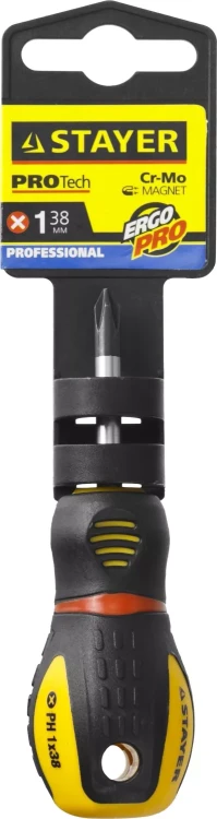 Отвертка STAYER "PROFESSIONAL" "PROTech", двухкомп рукоятка, намагниченная, Cr-Mo, PH1x38мм 25132-1-38_z02 купить в Надыме