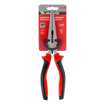 Длинногубцы прямые Matrix, 200 мм, хром-ванадий, двухкомпонентные рукоятки, 17311 купить в Надыме