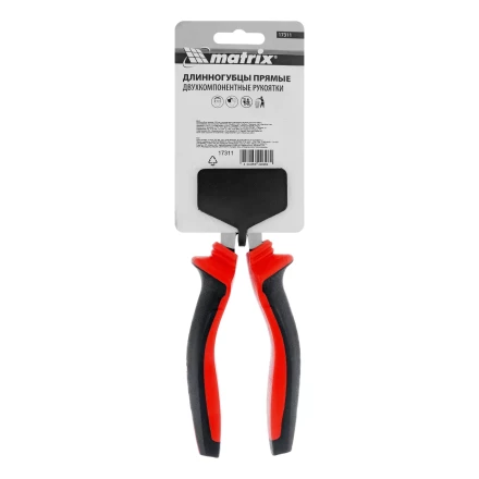 Длинногубцы прямые Matrix, 200 мм, хром-ванадий, двухкомпонентные рукоятки, 17311 купить в Надыме