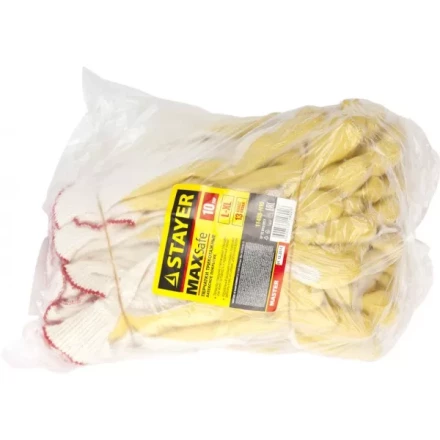 Перчатки STAYER "МASTER" MaxSafe трикотажные, обливная ладонь из латекса, х/б, 13 класс, L-XL, 10 пар 11408-H10 купить в Надыме