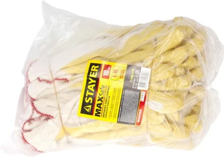 Перчатки STAYER "МASTER" MaxSafe трикотажные, обливная ладонь из латекса, х/б, 13 класс, L-XL, 10 пар 11408-H10 купить в Надыме
