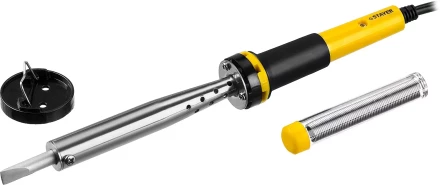 Паяльник STAYER "PROFI" с двухкомпонентной рукояткой и долговечным жалом, в комплекте (припой и подставка), 80 Вт, клин 55300-80 купить в Надыме