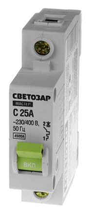 Выключатель СВЕТОЗАР автоматический, 1-полюсный, &quot;С&quot; (тип расцепления), 25 A, 230 / 400 В 49060-25-C купить в Надыме