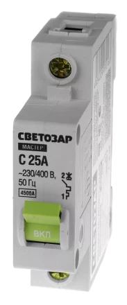Выключатель СВЕТОЗАР автоматический, 1-полюсный, "С" (тип расцепления), 25 A, 230 / 400 В 49060-25-C купить в Надыме