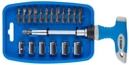 Отвертка ЗУБР "МАСТЕР" реверсивная, пистолетная двухкомпонентная рукоятка, 21 предмет 25411-H21 купить в Надыме