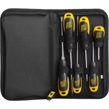 Набор JCB: Отвертки, хромомолибденовая сталь S2, двухкомпонентные рукоятки, магнитный наконечник, 7 предм, чехол JSD019 купить в Надыме