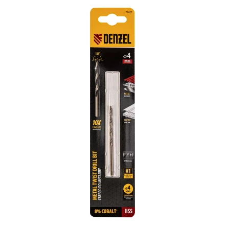 Сверло по металлу, 4 мм, HSS Co-8%// Denzel 71427 купить в Надыме