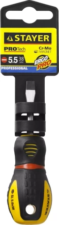 Отвертка STAYER "PROFESSIONAL" "PROTech", двухкомп рукоятка, намагниченная, Cr-Mo, SL5,5x38мм 25131-05-38_z02 купить в Надыме