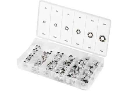 Набор гаек М4 М5 М6 М8 М10 М12 самоконтрящиеся с нейлоновой вставкой 146 предметов СИБРТЕХ 47613 купить в Надыме