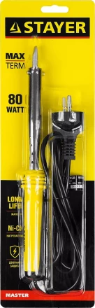 Паяльник STAYER "MASTER" с пластмассовой рукояткой и долговечным жалом, 80 Вт, клин 55305-80 купить в Надыме