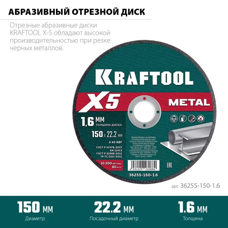 Круги отрезные абразивные, по металлу 36255-150-1.6 купить в Надыме