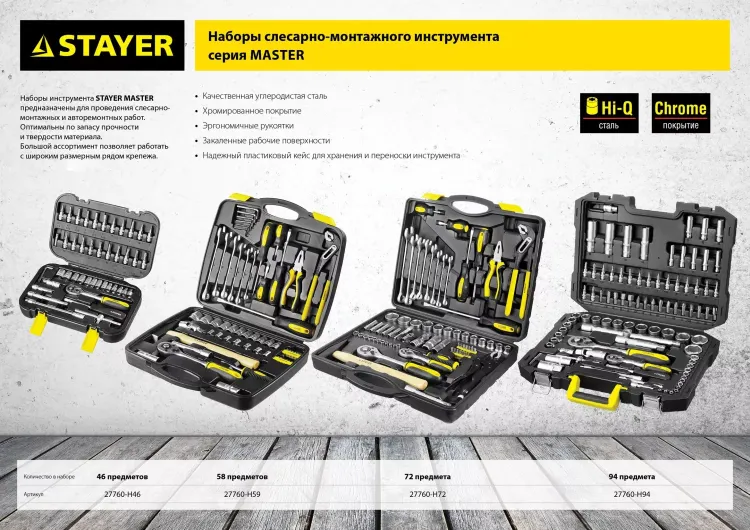 Набор слесарно-монтажного инструмента STAYER "MASTER", 72 предмета 27760-H72 купить в Надыме