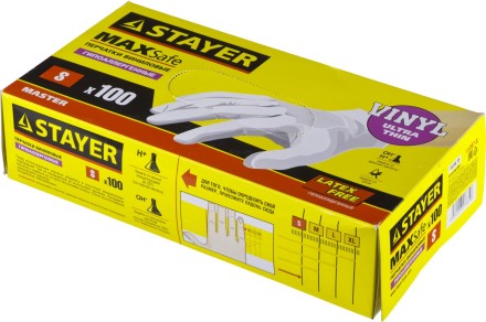 Перчатки STAYER &quot;MASTER&quot; виниловые экстратонкие, S, 100шт 11207-S купить в Надыме