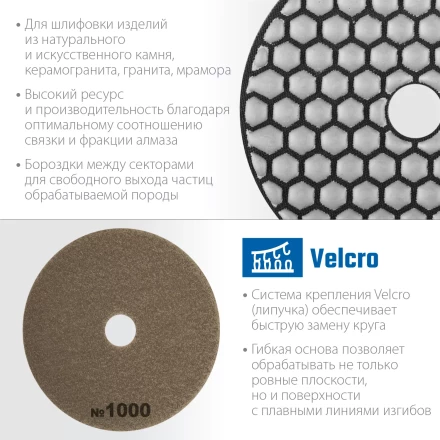 ЗУБР 100 мм, №1000, сухое шлифование, алмазный гибкий шлифовальный круг АГШК, Профессионал (29868-1000) купить в Надыме