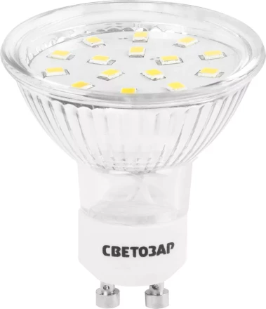 Лампы СВЕТОЗАР светодиодные "LED technology", цоколь GU10, теплый белый свет (3000К), 220В, 3Вт (25) 44560-25_z01 купить в Надыме