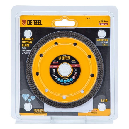 Диск алмазный отрезной Denzel 125 х 22,2мм, сплошной, супертонкий, горячий пресс, сухой/мокрый рез 73058 купить в Надыме