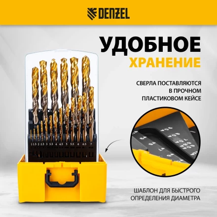 Набор сверл по металлу Denzel 723010, 1-13 мм, Р6М5К8-TiN, Golden Tip, 25 шт купить в Надыме