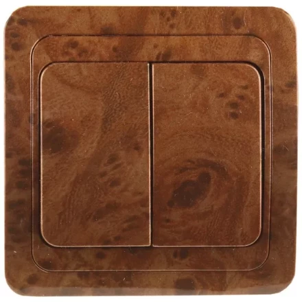 Выключатель СВЕТОЗАР "ГАММА" двухклавишный, цвет орех, 10A/~250B SV-54134-N купить в Надыме