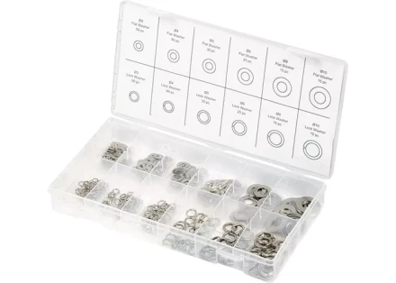 Набор шайб и гроверов D ш.: 3, 4, 5, 6, 8, 10 мм D г.: 3, 4, 5, 6, 8, 10 мм 350 предметов СИБРТЕХ 47614 купить в Надыме