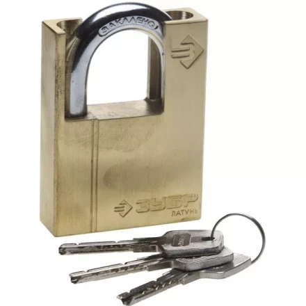 Замок ЗУБР "ЭКСПЕРТ" навесной, латунный корпус, закаленная дужка, с дополнительной защитой, 60мм 37297-60 купить в Надыме