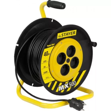 Удлинитель на катушке "MX500", 40 м, 4 гнезда, ПВС 2x1 кв мм, 2200 Вт, STAYER 55074-40 купить в Надыме