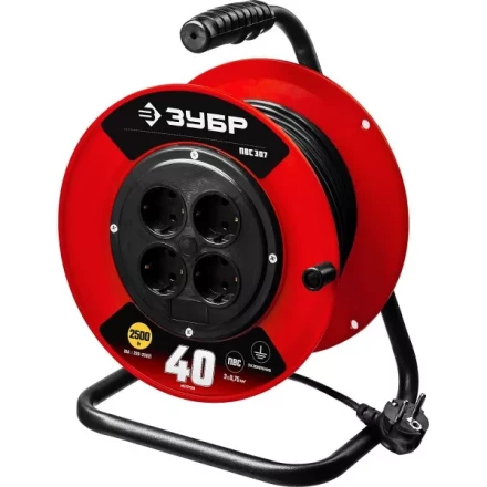 Удлинитель на катушке "ПВС 307", 40 м, 2500 Вт, 4 гнезда, ПВС 3х0,75 кв мм, ЗУБР 55083-40 купить в Надыме