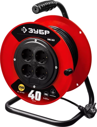 Удлинитель на катушке "ПВС 307", 40 м, 2500 Вт, 4 гнезда, ПВС 3х0,75 кв мм, ЗУБР 55083-40 купить в Надыме