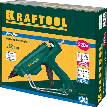 Пистолет клеевой (термоклеящий) &quot;PRO&quot;, KRAFTOOL 06843-220-12, эл, двухкомп корпус, рабоч темп 193град, выход клея 1,2кг/час, d=12мм, 220Вт 06843-220-12 купить в Надыме