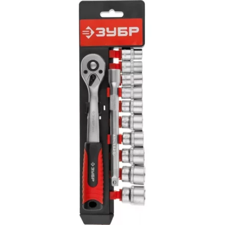 Набор ЗУБР "МАСТЕР": Торцовые головки (3/8") на пластиковом рельсе, трещотка, удлинитель, Cr-V, 10-19мм, 12 предметов 27646-H12 купить в Надыме