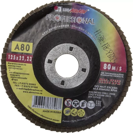 Круг лепестковый торцевой абразивный "Луга" для шлифования, 125 х 22,23мм, зерно P80 3656-125-80 купить в Надыме