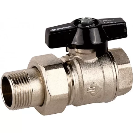 Кран шаровой ЗУБР полнопроходной с накидной гайкой "мама-папа", бабочка, никелированная латунь, 3/4" 4-51327-C-3/4 купить в Надыме