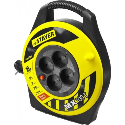 Удлинитель на катушке &quot;MX100T&quot;, 10 м, 4 гнезда, ПВС 2x0,75 кв мм, 1300 Вт, STAYER 55071-10 купить в Надыме