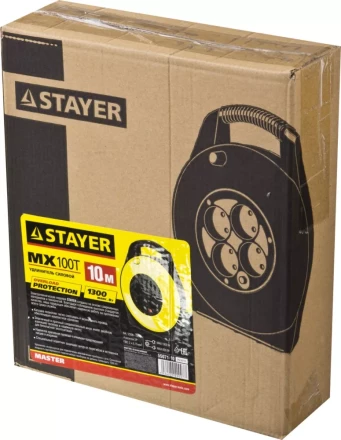 Удлинитель на катушке "MX100T", 10 м, 4 гнезда, ПВС 2x0,75 кв мм, 1300 Вт, STAYER 55071-10 купить в Надыме
