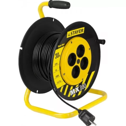 Удлинитель на катушке, 30 м, 1300 Вт, 4 гнезда, ПВС 2x0,75 мм2, STAYER 55073-30 купить в Надыме