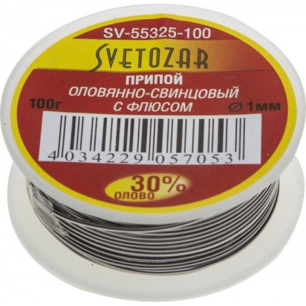 Припой СВЕТОЗАР оловянно-свинцовый, 30% Sn / 70% Pb, 100гр SV-55325-100 купить в Надыме